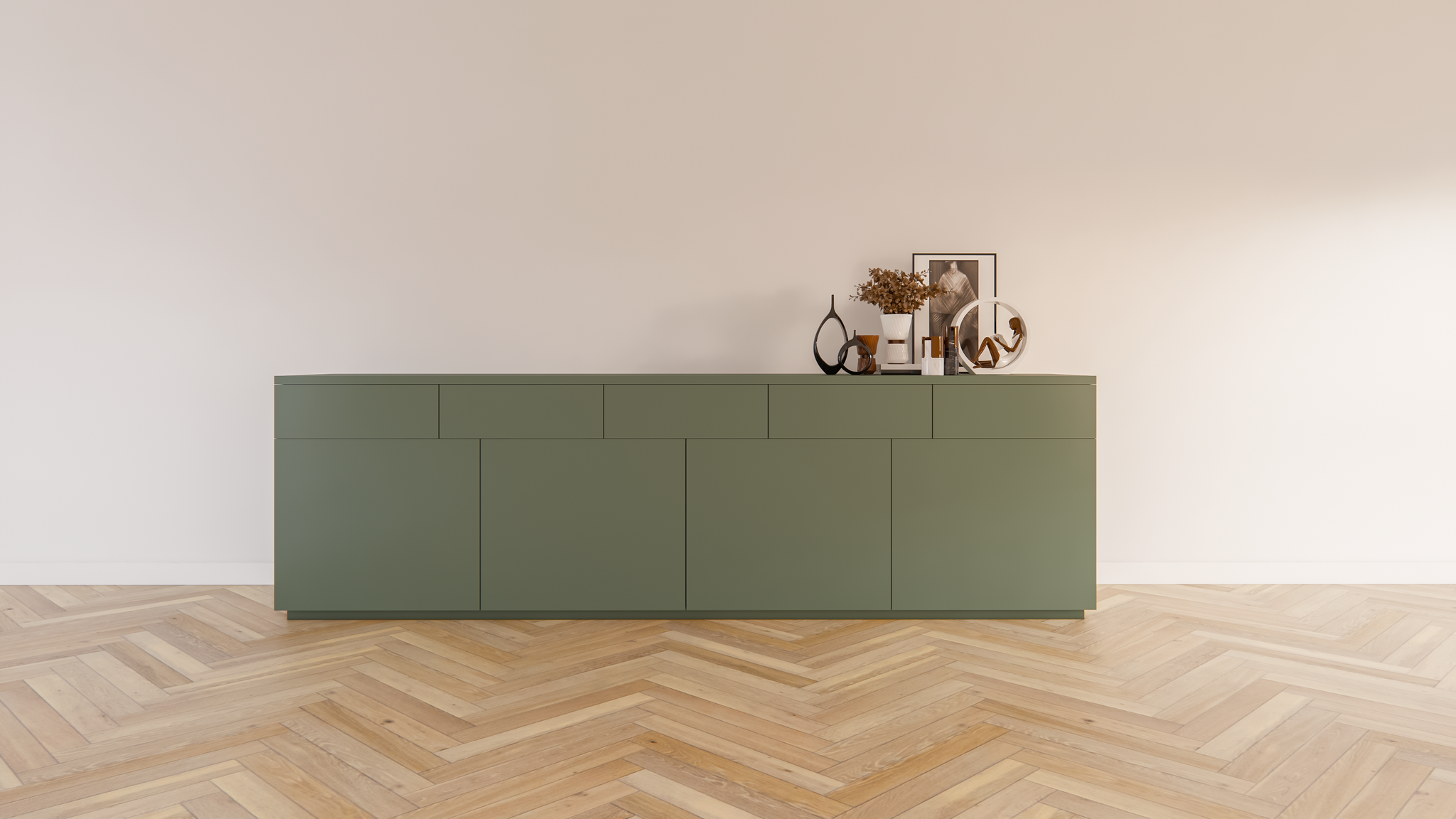Cosenza Sideboard - 300x40x90H cm - Schubladen und Türen mit Push-to-Open-Funktion