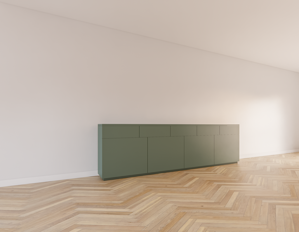 Cosenza Sideboard - 300x40x90H cm - Schubladen und Türen mit Push-to-Open-Funktion
