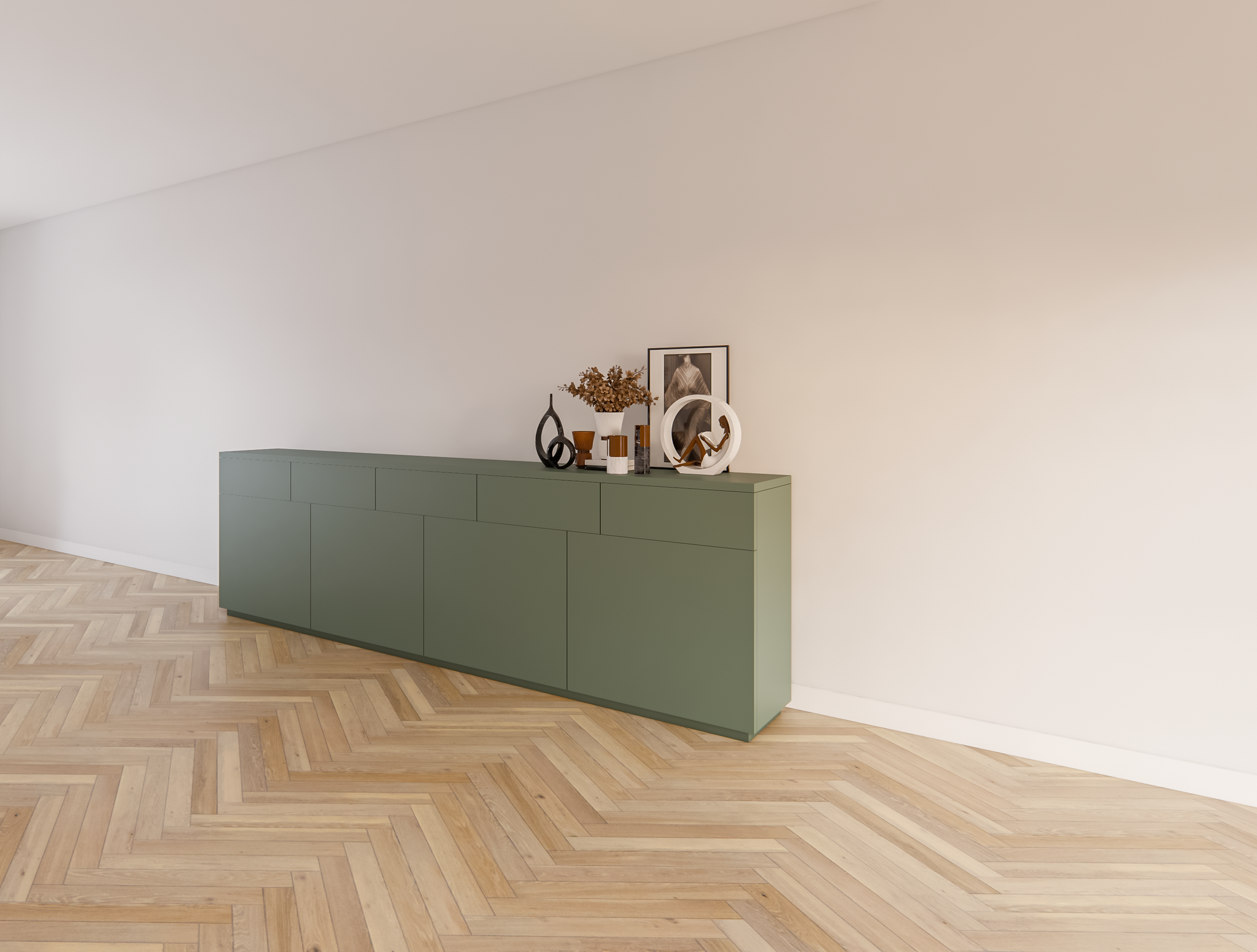 Cosenza Sideboard - 300x40x90H cm - Schubladen und Türen mit Push-to-Open-Funktion