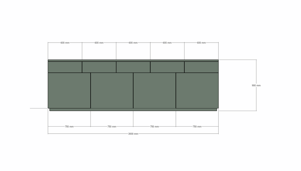 Cosenza Sideboard - 300x40x90H cm - Schubladen und Türen mit Push-to-Open-Funktion