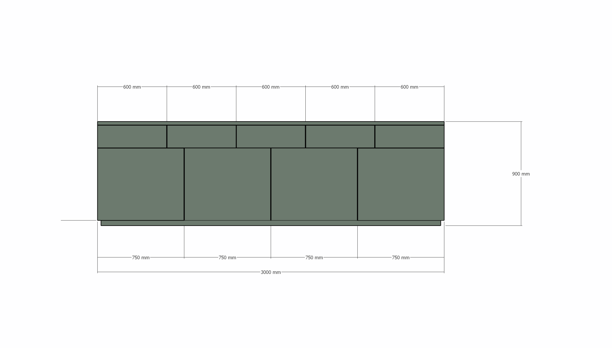Cosenza Sideboard - 300x40x90H cm - Schubladen und Türen mit Push-to-Open-Funktion
