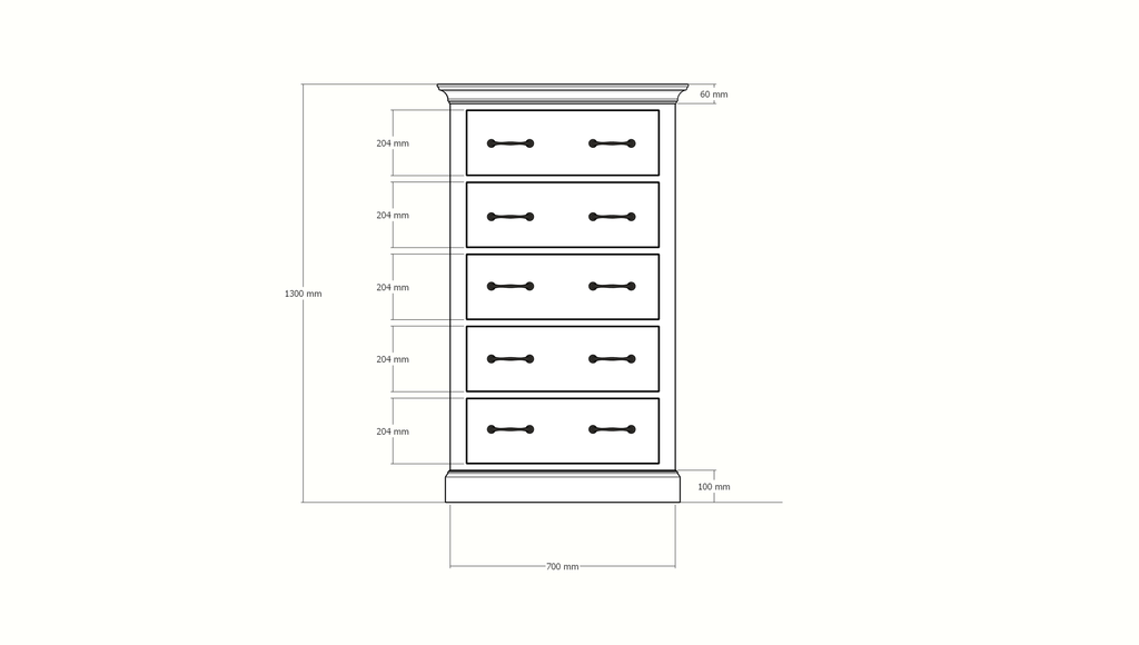 Kommode Crato - 70x35x130H cm - 5 Soft-Close-Schubladen