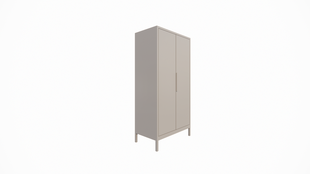 Kinderkleiderschrank Demak - 90x50x180H cm - auf Beinen - 2 Flügeltüren - rechte Tür 4 verstellbare Einlegeböden - linke Tür Hängeteil