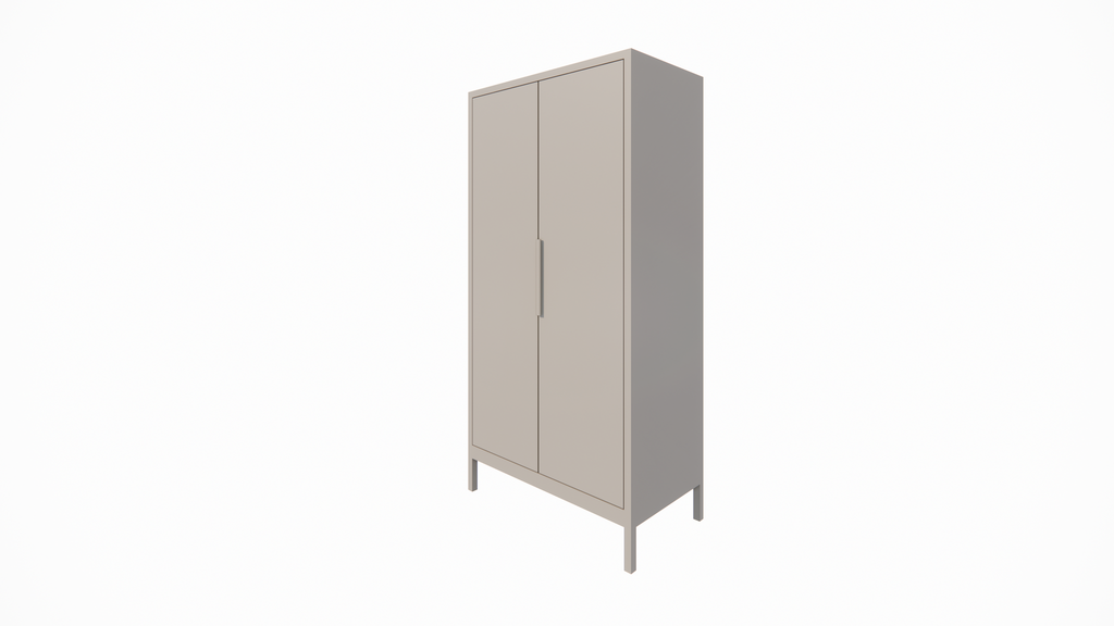 Kinderkleiderschrank Demak - 90x50x180H cm - auf Beinen - 2 Flügeltüren - rechte Tür 4 verstellbare Einlegeböden - linke Tür Hängeteil