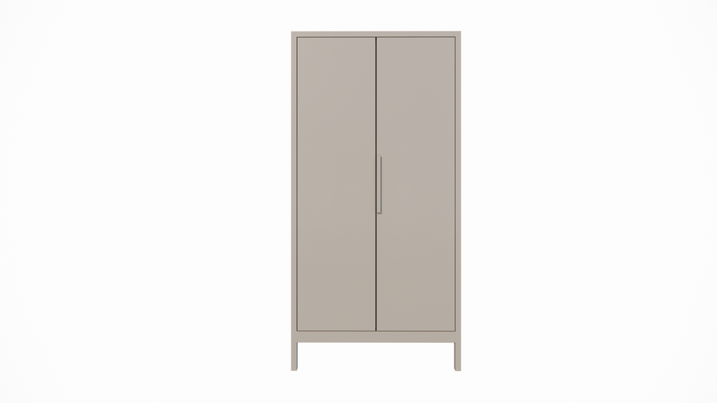 Kinderkleiderschrank Demak - 90x50x180H cm - auf Beinen - 2 Flügeltüren - rechte Tür 4 verstellbare Einlegeböden - linke Tür Hängeteil