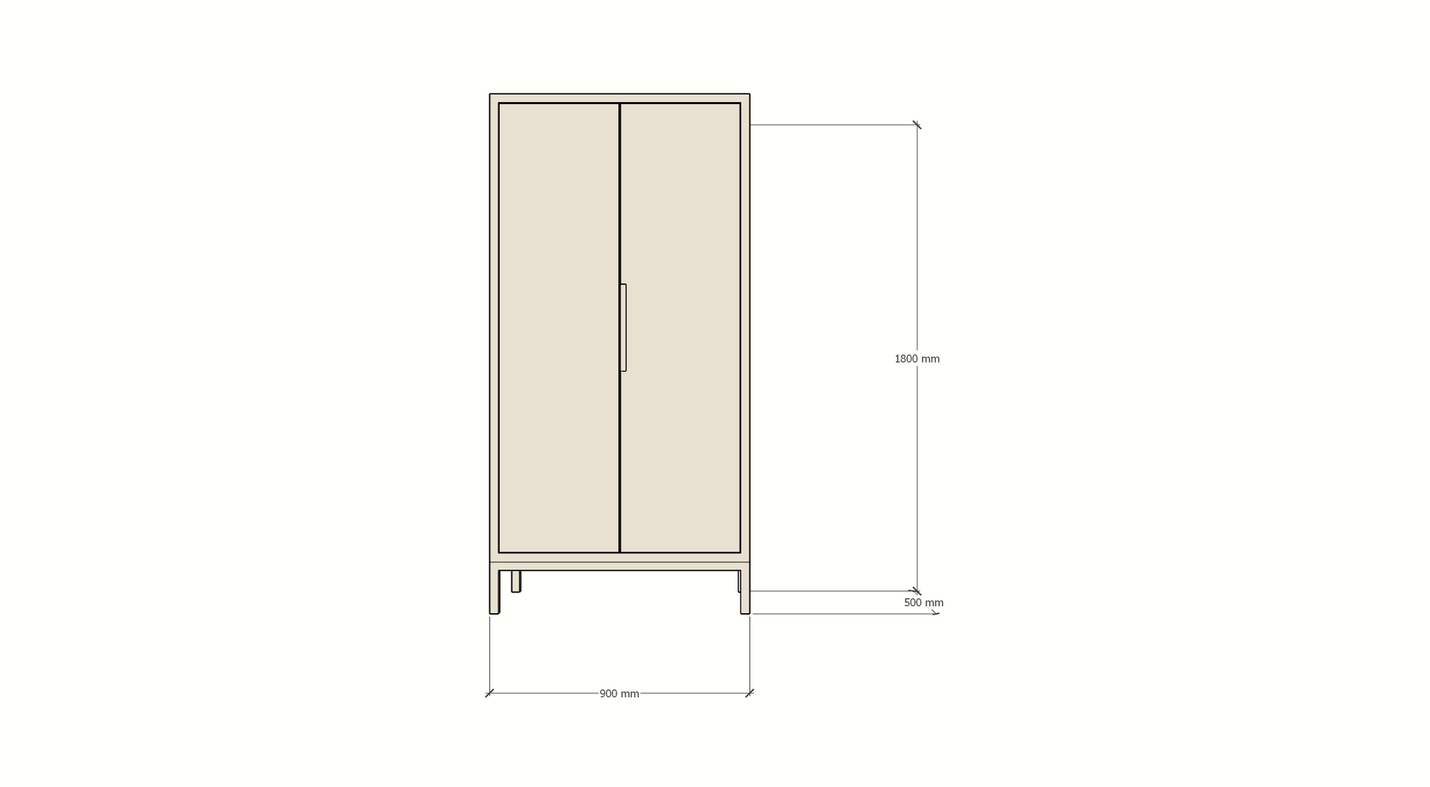 Kinderkleiderschrank Demak - 90x50x180H cm - auf Beinen - 2 Flügeltüren - rechte Tür 4 verstellbare Einlegeböden - linke Tür Hängeteil