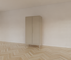 Kinderkleiderschrank Demak - 90x50x180H cm - auf Beinen - 2 Flügeltüren - rechte Tür 4 verstellbare Einlegeböden - linke Tür Hängeteil