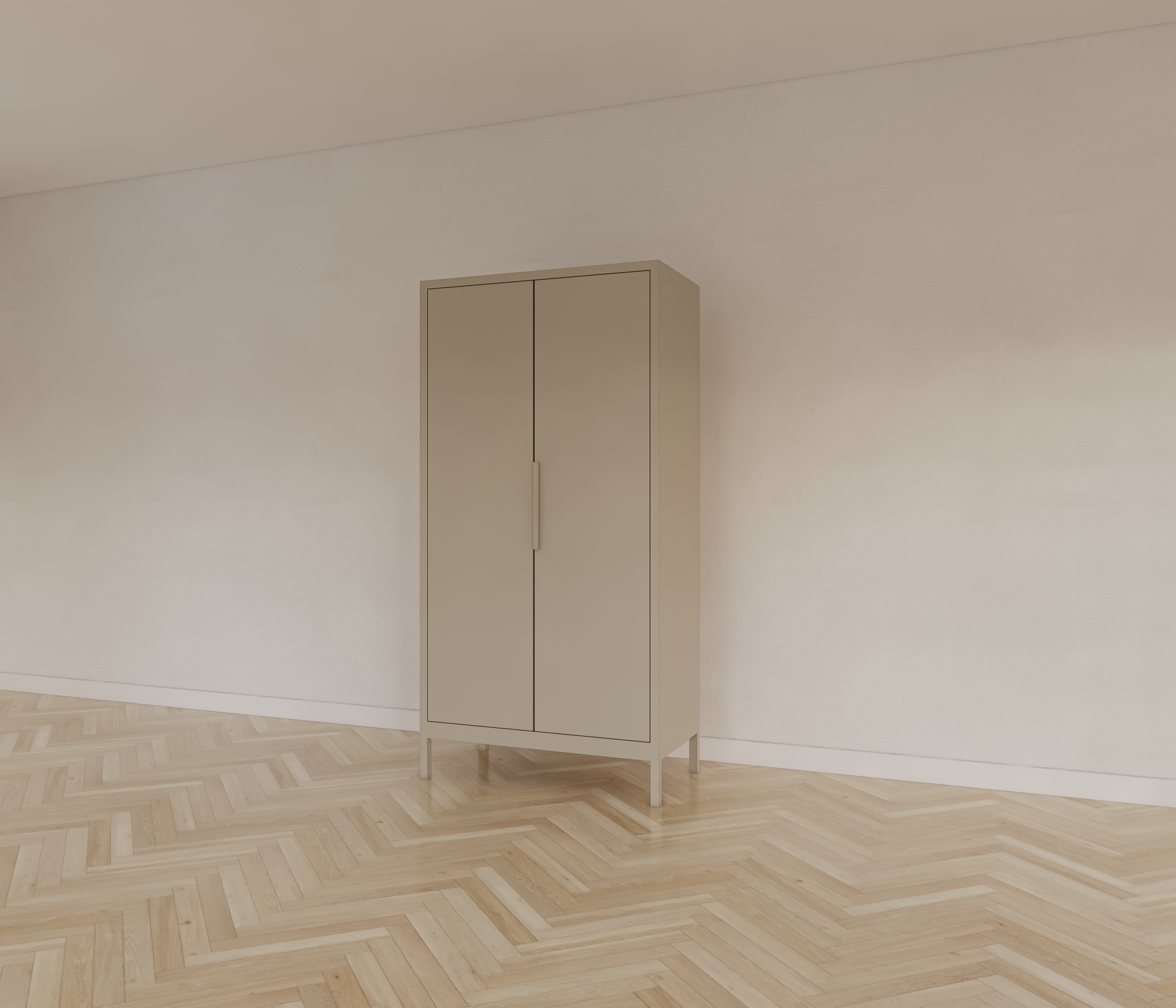Kinderkleiderschrank Demak - 90x50x180H cm - auf Beinen - 2 Flügeltüren - rechte Tür 4 verstellbare Einlegeböden - linke Tür Hängeteil