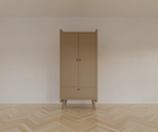 Kinderkleiderschrank Denok - 90x60x195H cm - auf runden Beinen - 2 Flügeltüren - verstellbare Einlegeböden und Hängeteil - 1 Soft-Close-Schublade