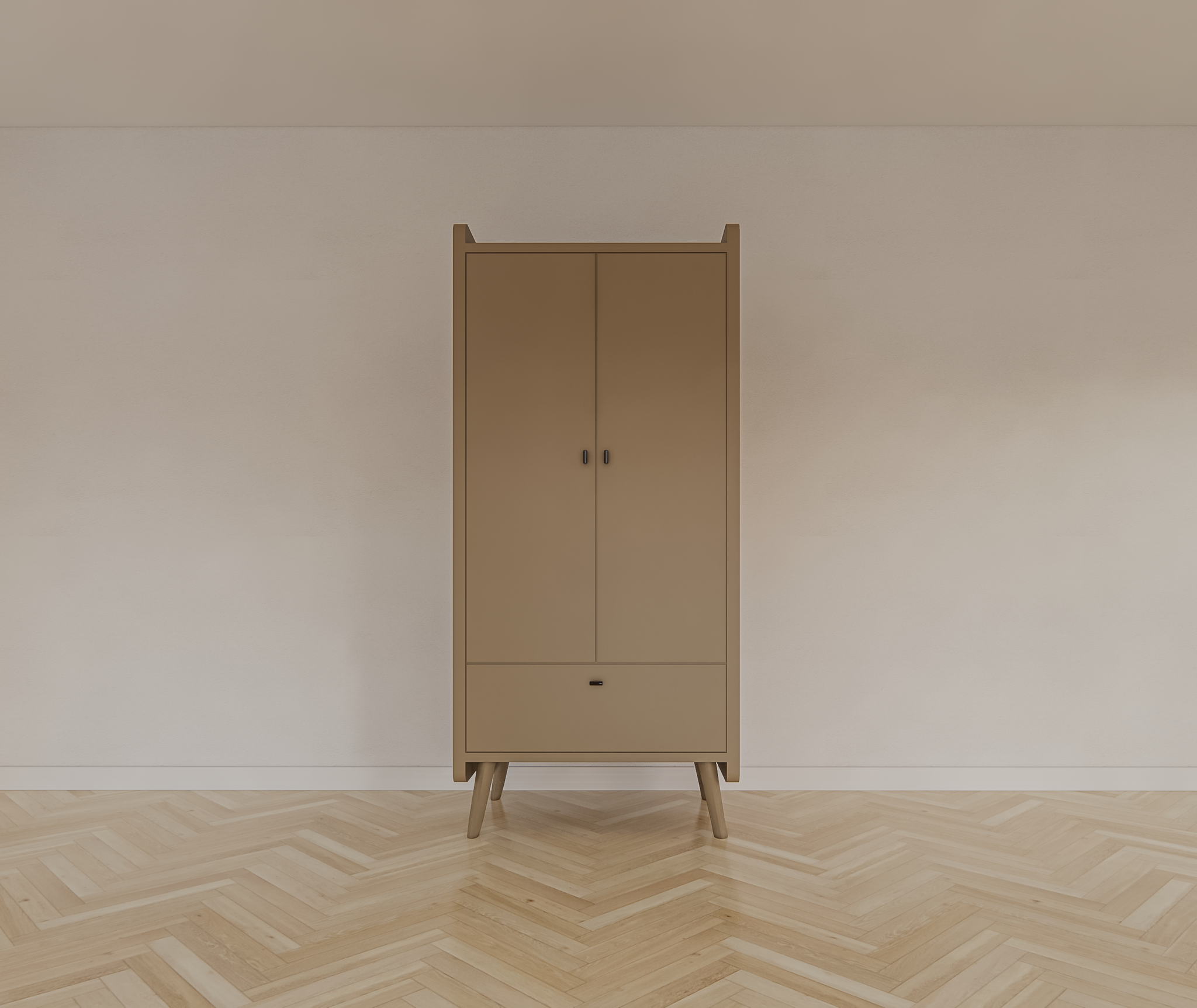 Kinderkleiderschrank Denok - 90x60x195H cm - auf runden Beinen - 2 Flügeltüren - verstellbare Einlegeböden und Hängeteil - 1 Soft-Close-Schublade
