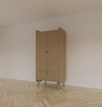 Kinderkleiderschrank Denok - 90x60x195H cm - auf runden Beinen - 2 Flügeltüren - verstellbare Einlegeböden und Hängeteil - 1 Soft-Close-Schublade