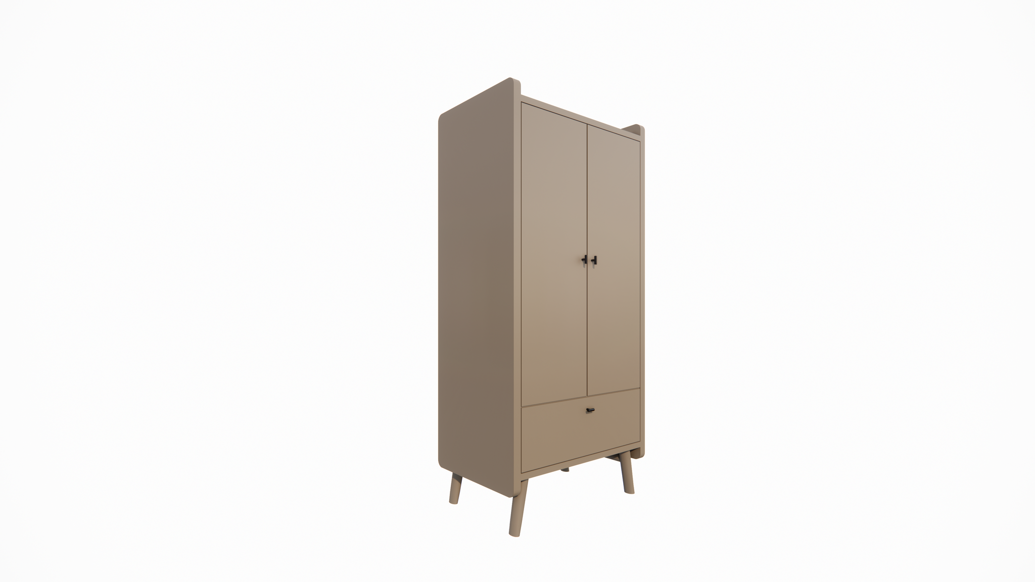 Kinderkleiderschrank Denok - 90x60x195H cm - auf runden Beinen - 2 Flügeltüren - verstellbare Einlegeböden und Hängeteil - 1 Soft-Close-Schublade