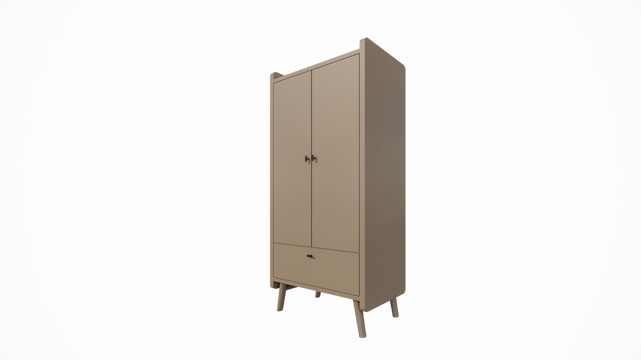 Kinderkleiderschrank Denok - 90x60x195H cm - auf runden Beinen - 2 Flügeltüren - verstellbare Einlegeböden und Hängeteil - 1 Soft-Close-Schublade