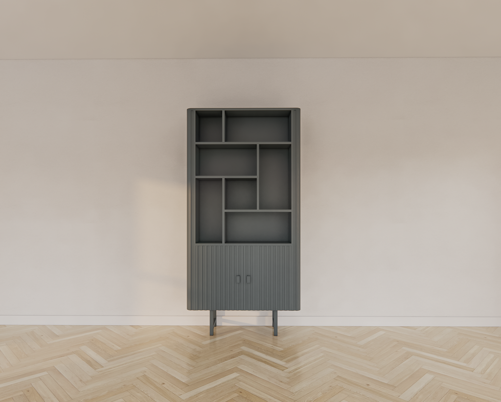Derby-Fachschrank - 100x40x200H cm - 7 offene Fächer - 2 Flügeltüren - auf Stahlfüßen