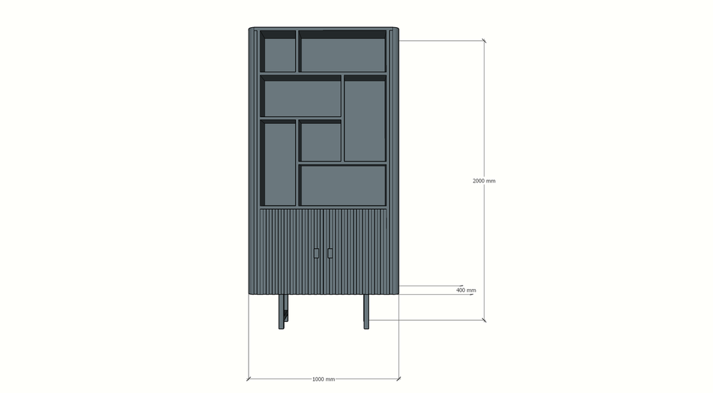 Derby-Fachschrank - 100x40x200H cm - 7 offene Fächer - 2 Flügeltüren - auf Stahlfüßen