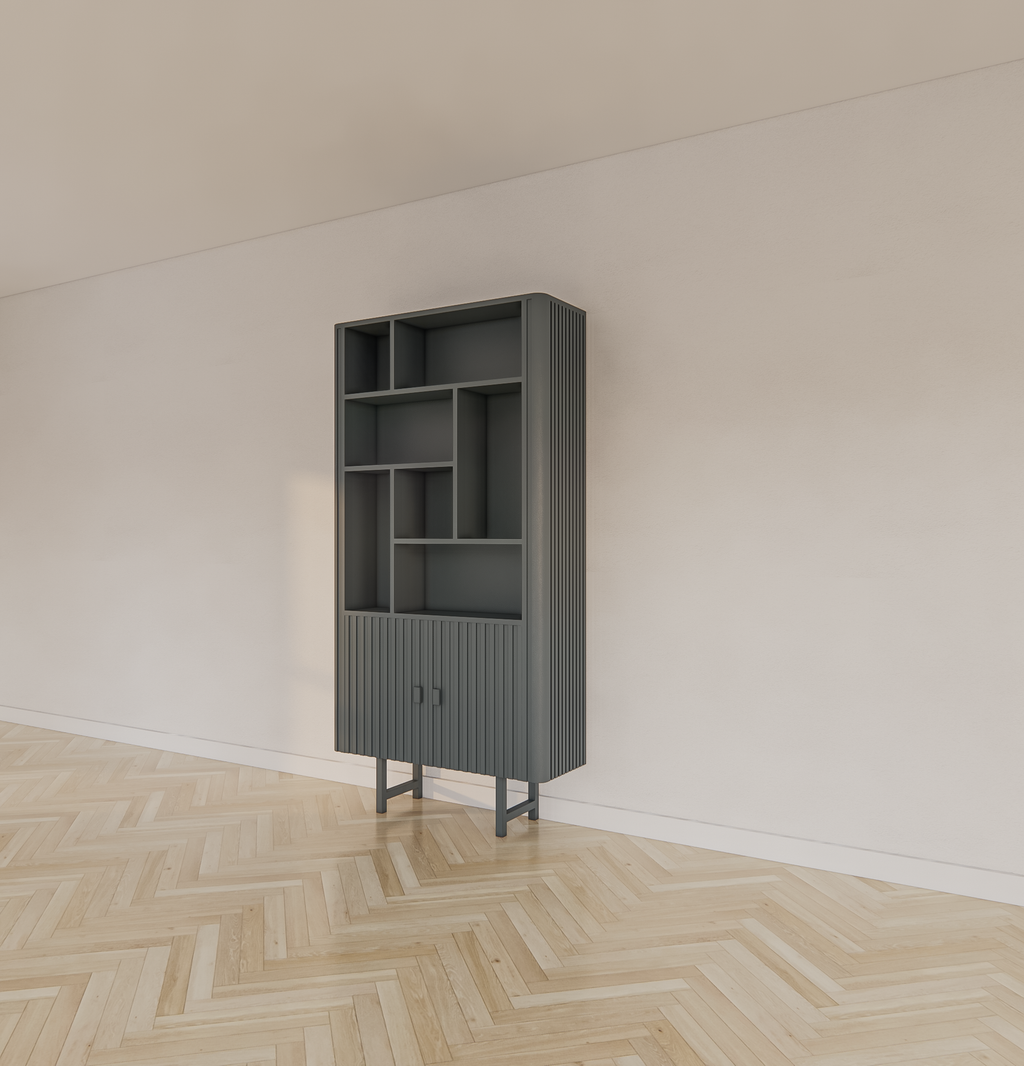 Derby-Fachschrank - 100x40x200H cm - 7 offene Fächer - 2 Flügeltüren - auf Stahlfüßen