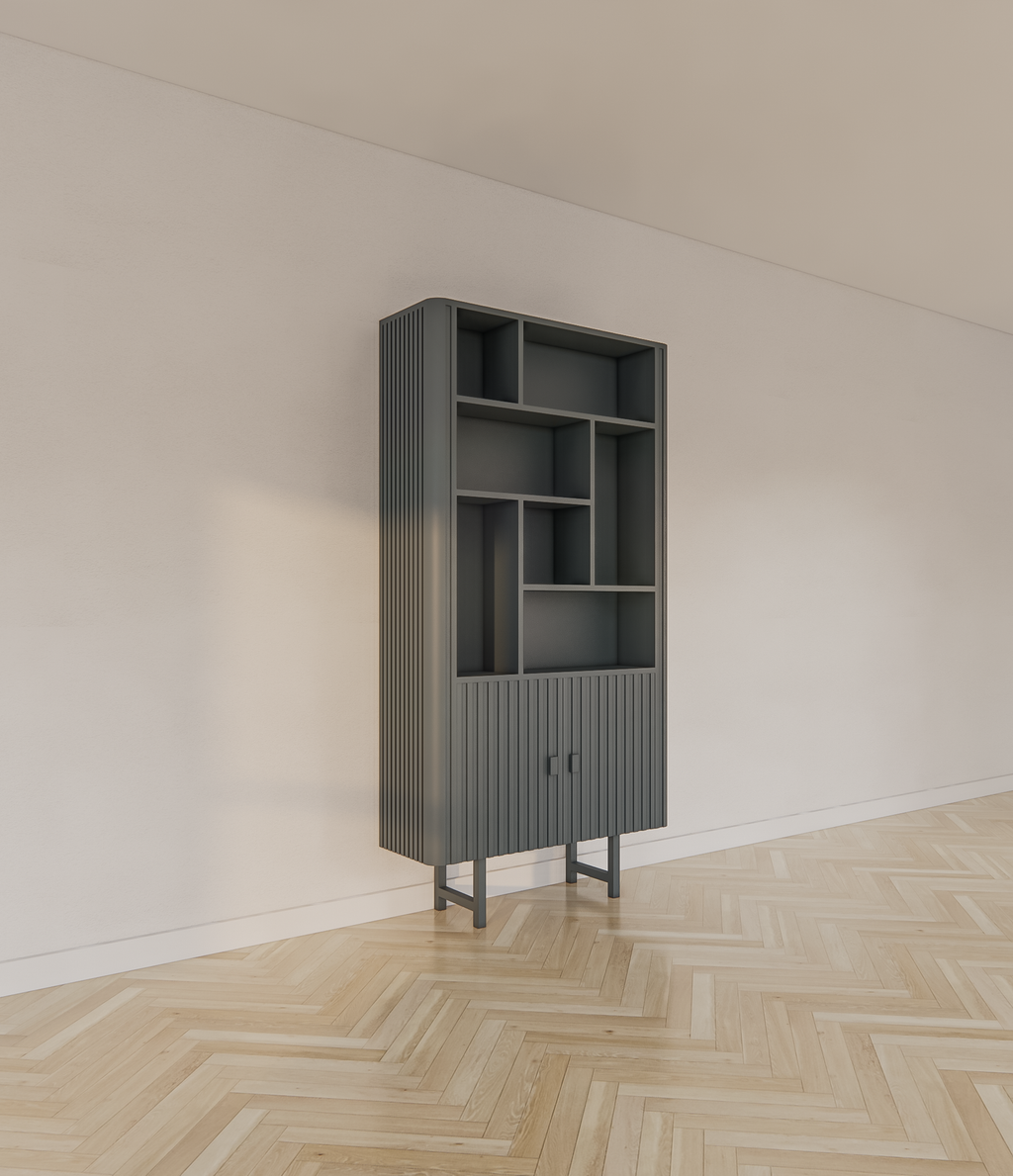 Derby-Fachschrank - 100x40x200H cm - 7 offene Fächer - 2 Flügeltüren - auf Stahlfüßen