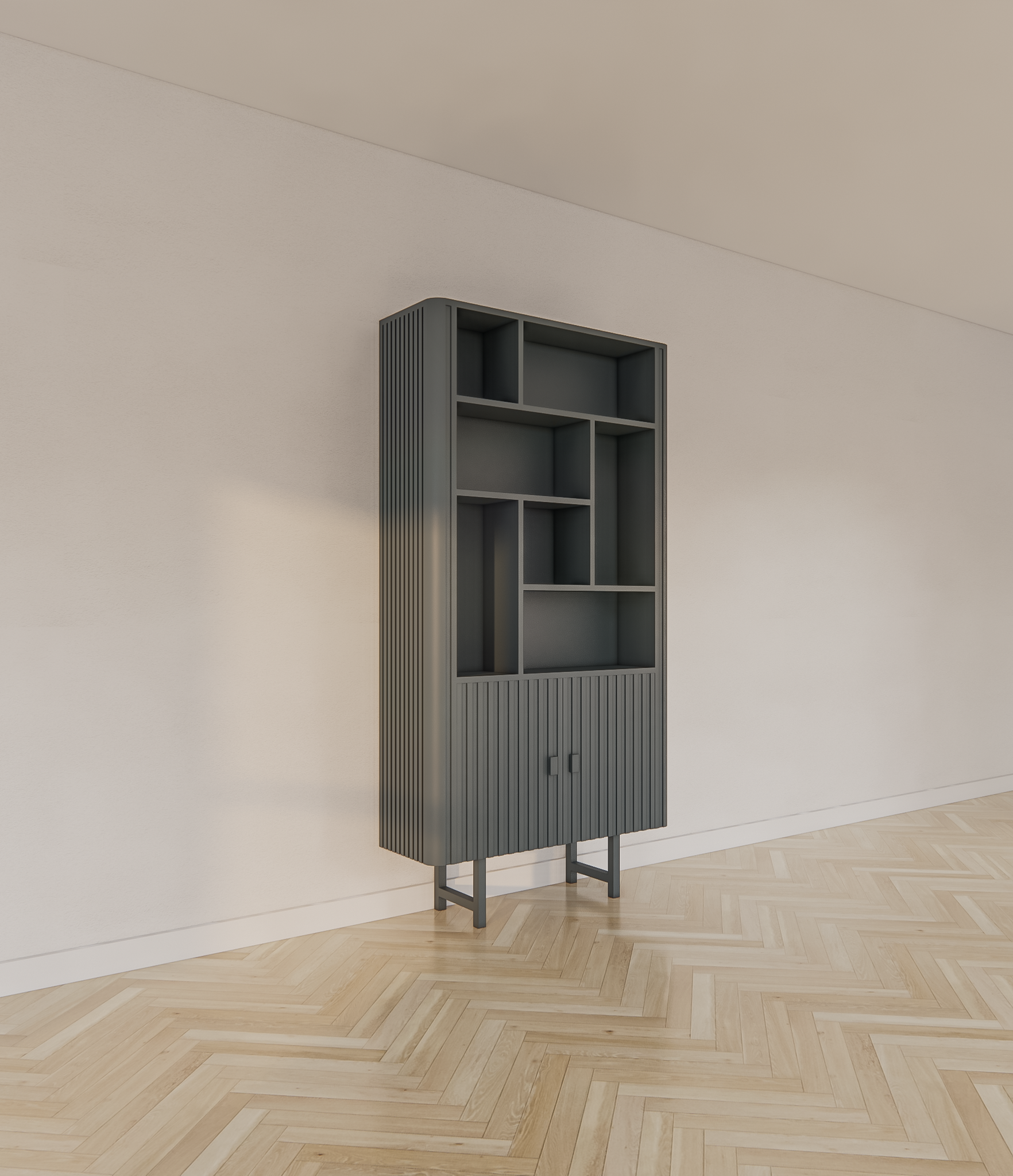 Derby-Fachschrank - 100x40x200H cm - 7 offene Fächer - 2 Flügeltüren - auf Stahlfüßen