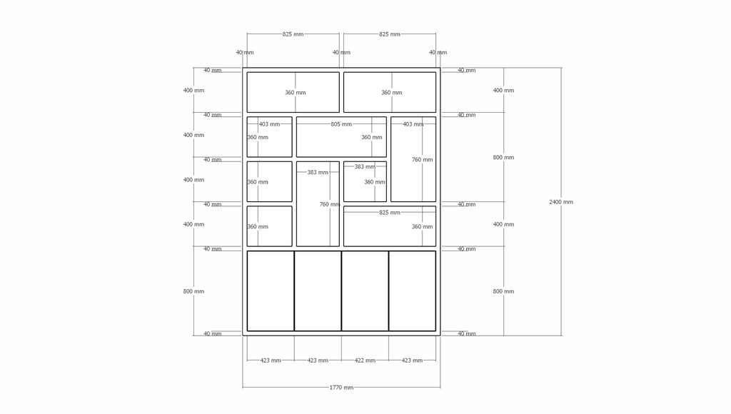 Dinan Schrank - 177x40x260H cm - Push-to-open Türen - 4cm Bodenstärke