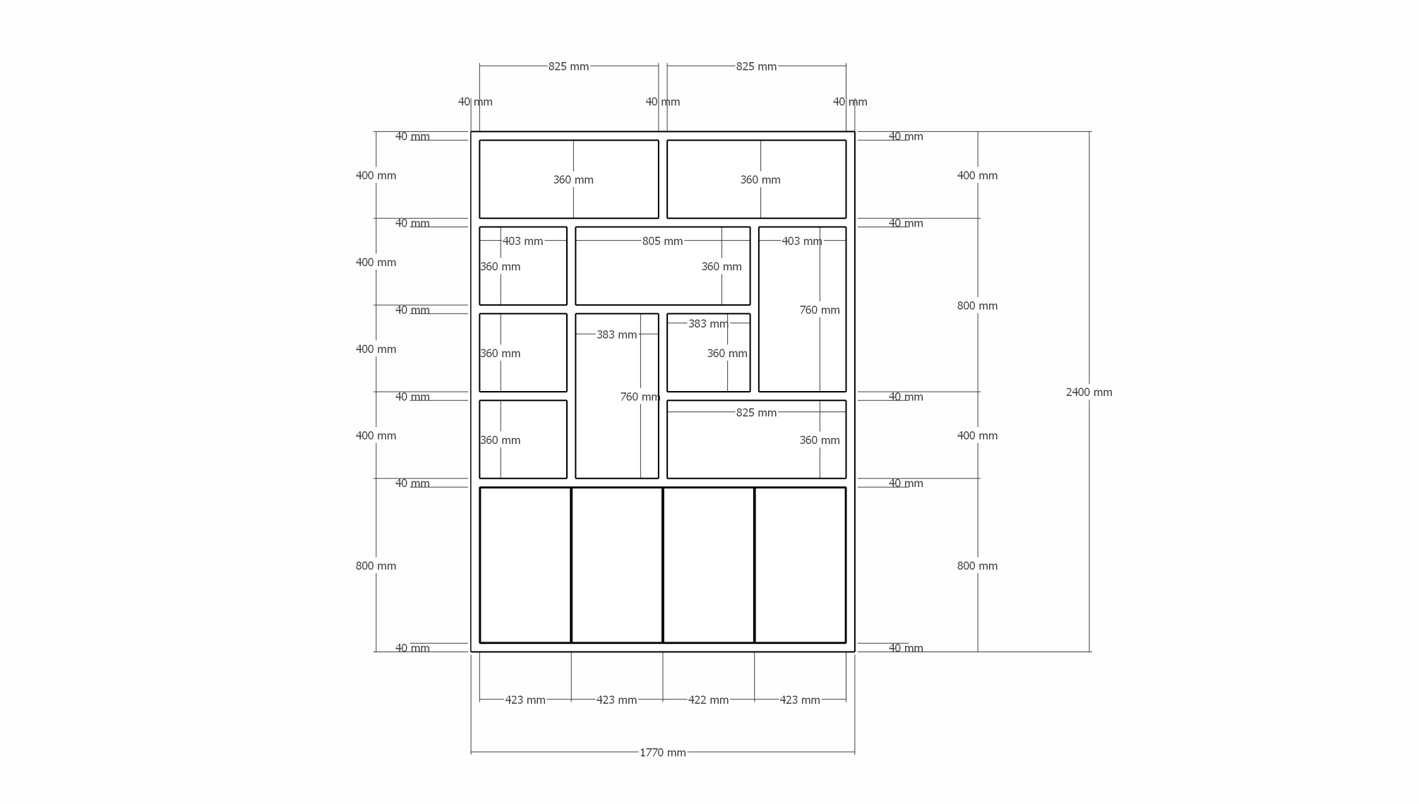 Dinan Schrank - 177x40x260H cm - Push-to-open Türen - 4cm Bodenstärke