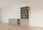 TV-Sideboard mit Fächerschrank Lesbos - 350x40x250H cm - Soft-Close-Schubladen - Push-to-Open-Türen - schlichte Ausführung - offene Fächer