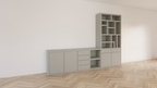 TV-Sideboard mit Fächerschrank Lesbos - 350x40x250H cm - Soft-Close-Schubladen - Push-to-Open-Türen - schlichte Ausführung - offene Fächer