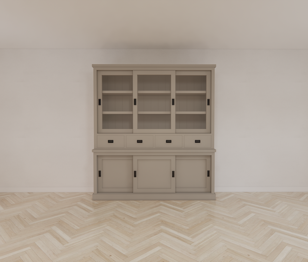 Buffetschrank Dublin - 200x46x220H cm - 3 Glasschiebetüren - 4 Soft-Close-Schubladen - 3 geschlossene Schiebetüren