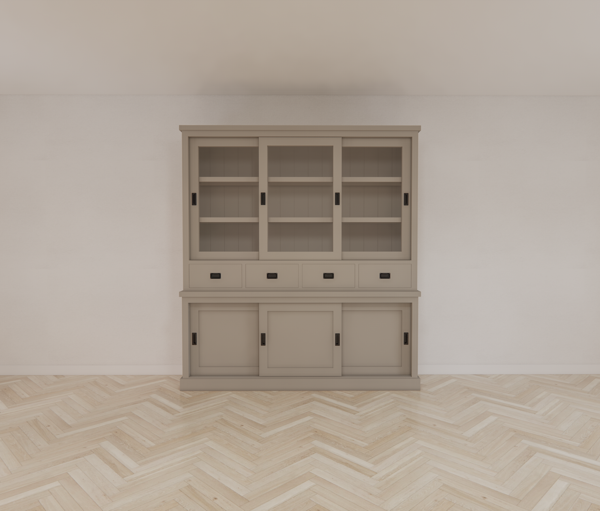 Buffetschrank Dublin - 200x46x220H cm - 3 Glasschiebetüren - 4 Soft-Close-Schubladen - 3 geschlossene Schiebetüren