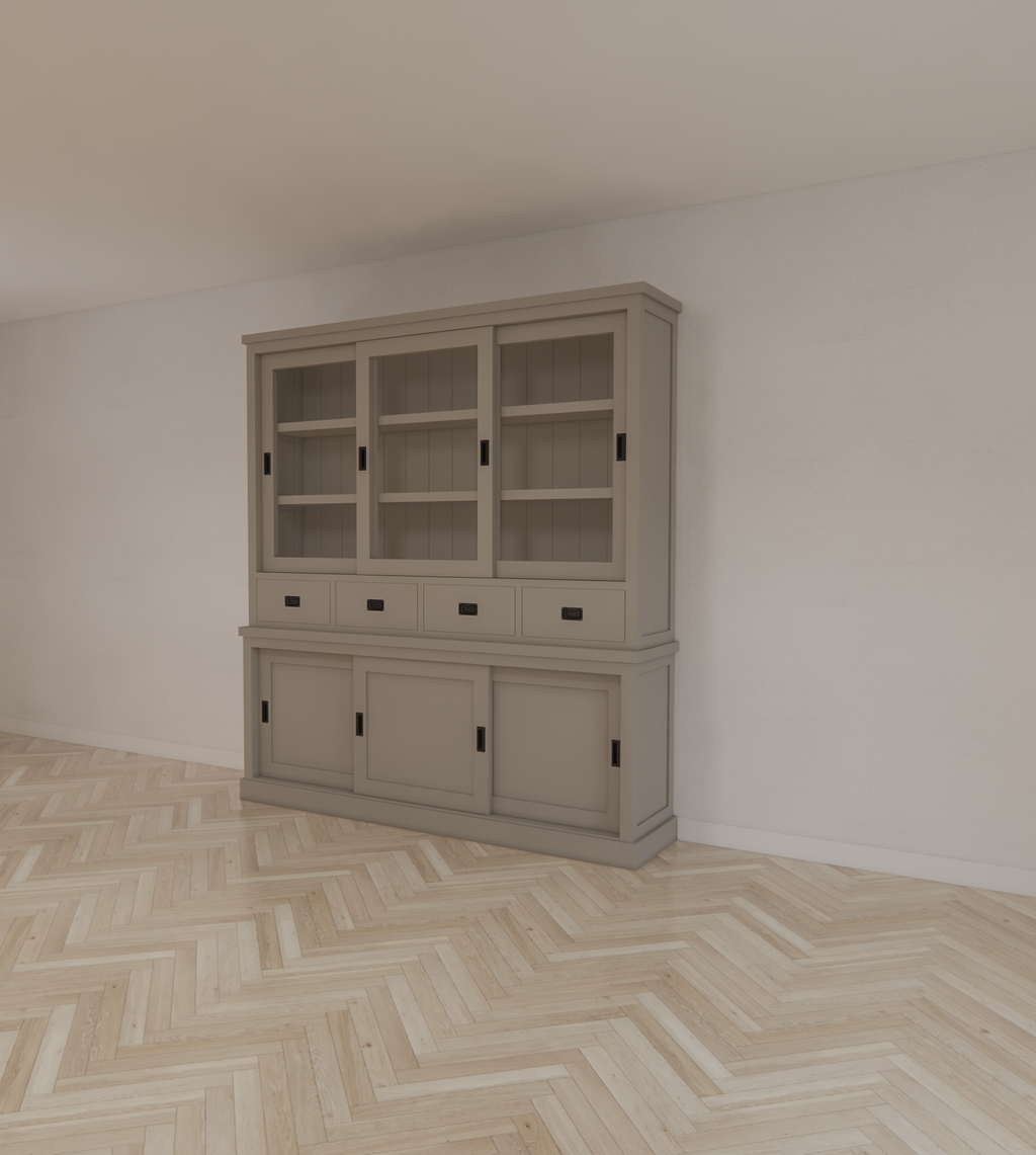 Buffetschrank Dublin - 200x46x220H cm - 3 Glasschiebetüren - 4 Soft-Close-Schubladen - 3 geschlossene Schiebetüren