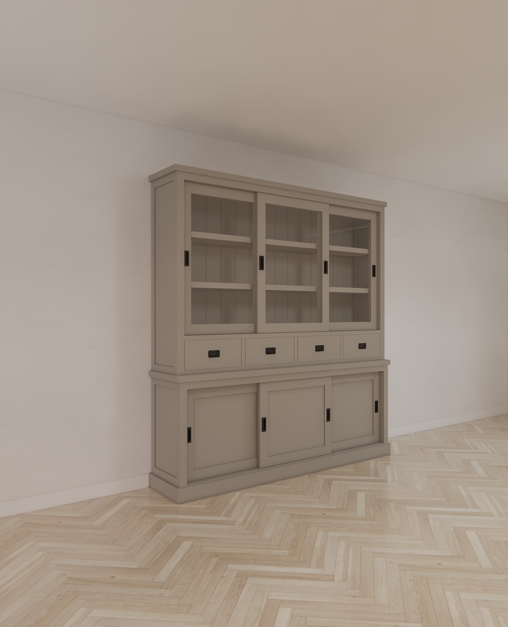 Buffetschrank Dublin - 200x46x220H cm - 3 Glasschiebetüren - 4 Soft-Close-Schubladen - 3 geschlossene Schiebetüren