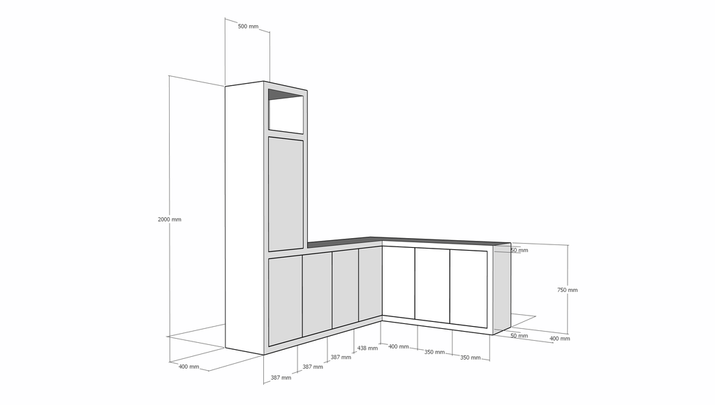 Eckschrank Durango - 200/150x40x200H cm - Fächerschrank - push-to-open Türen