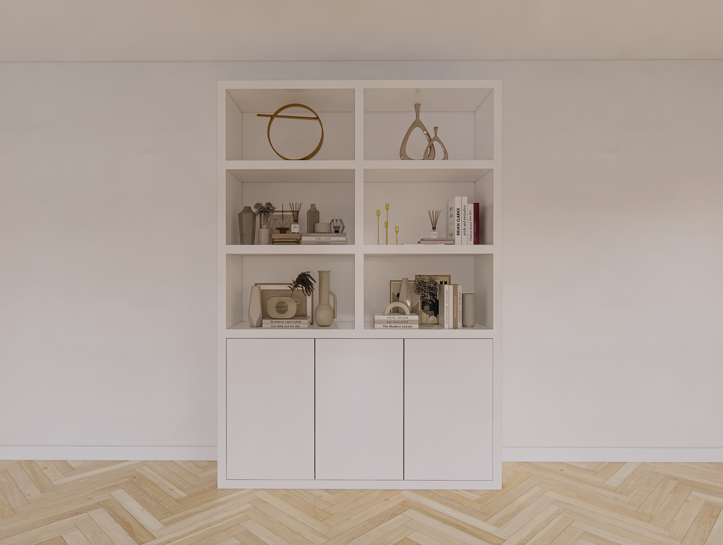Durham Regal - 160x40x230H cm - 3 grifflose push-to-open Türen - offene Regale - schlankes Design - 5cm Bodenstärke - Bücherregal