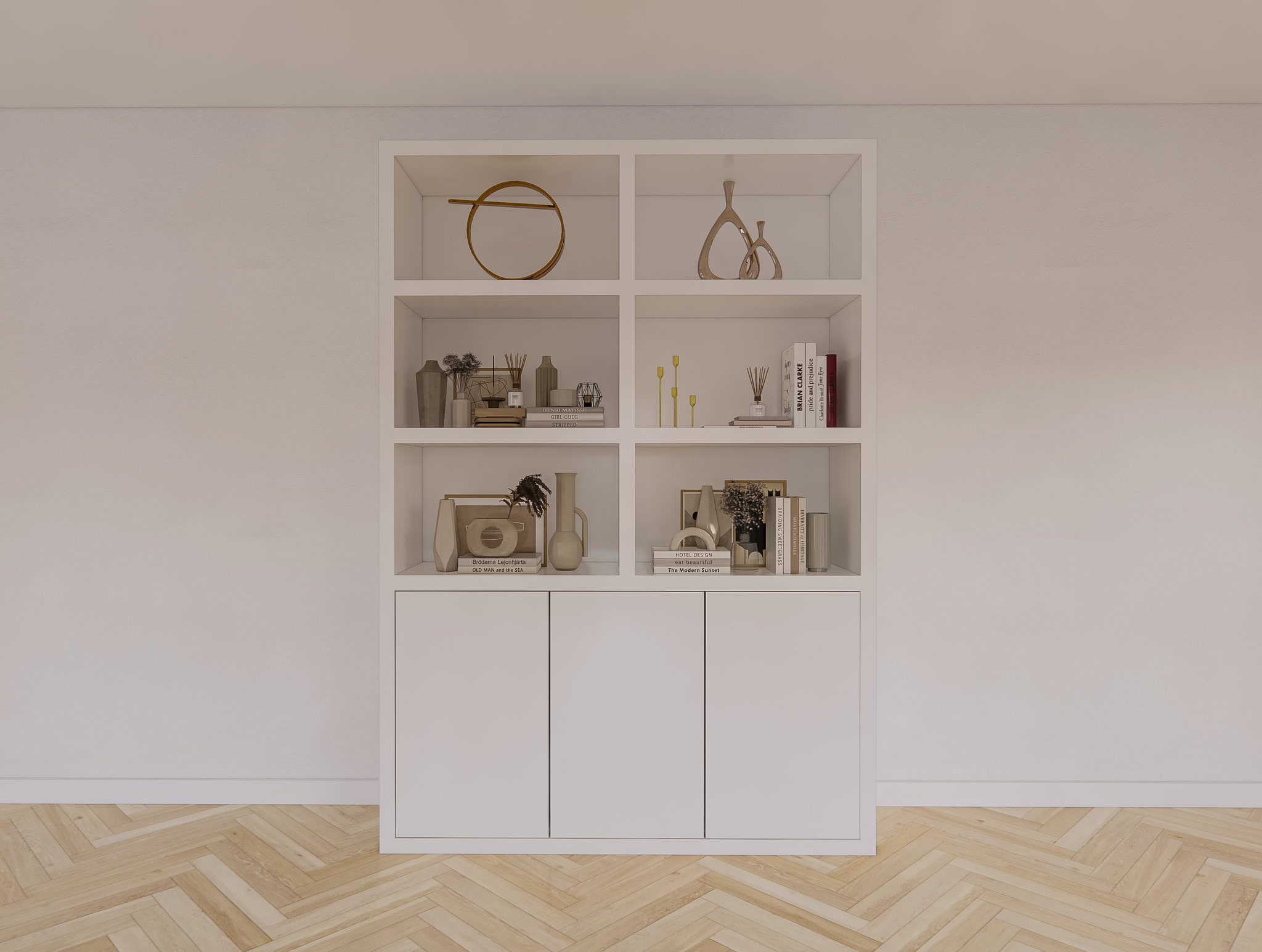 Durham Regal - 160x40x230H cm - 3 grifflose push-to-open Türen - offene Regale - schlankes Design - 5cm Bodenstärke - Bücherregal