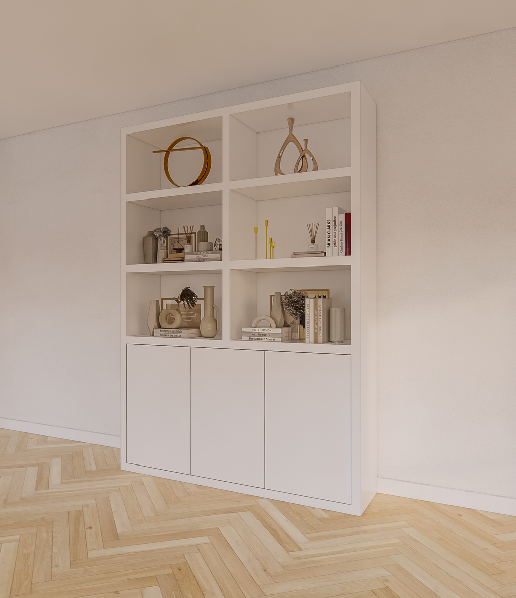 Durham Regal - 160x40x230H cm - 3 grifflose push-to-open Türen - offene Regale - schlankes Design - 5cm Bodenstärke - Bücherregal