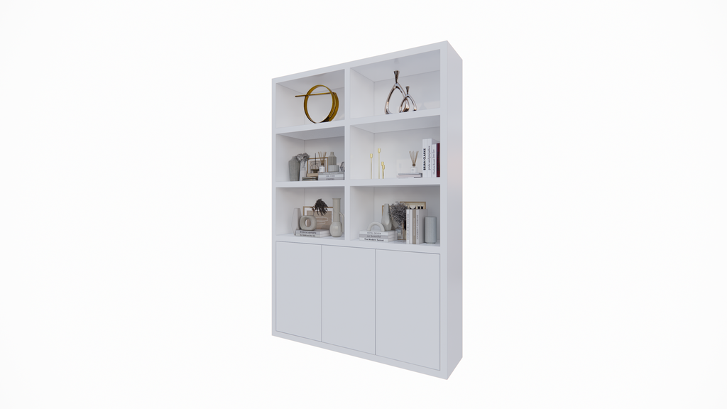 Durham Regal - 160x40x230H cm - 3 grifflose push-to-open Türen - offene Regale - schlankes Design - 5cm Bodenstärke - Bücherregal