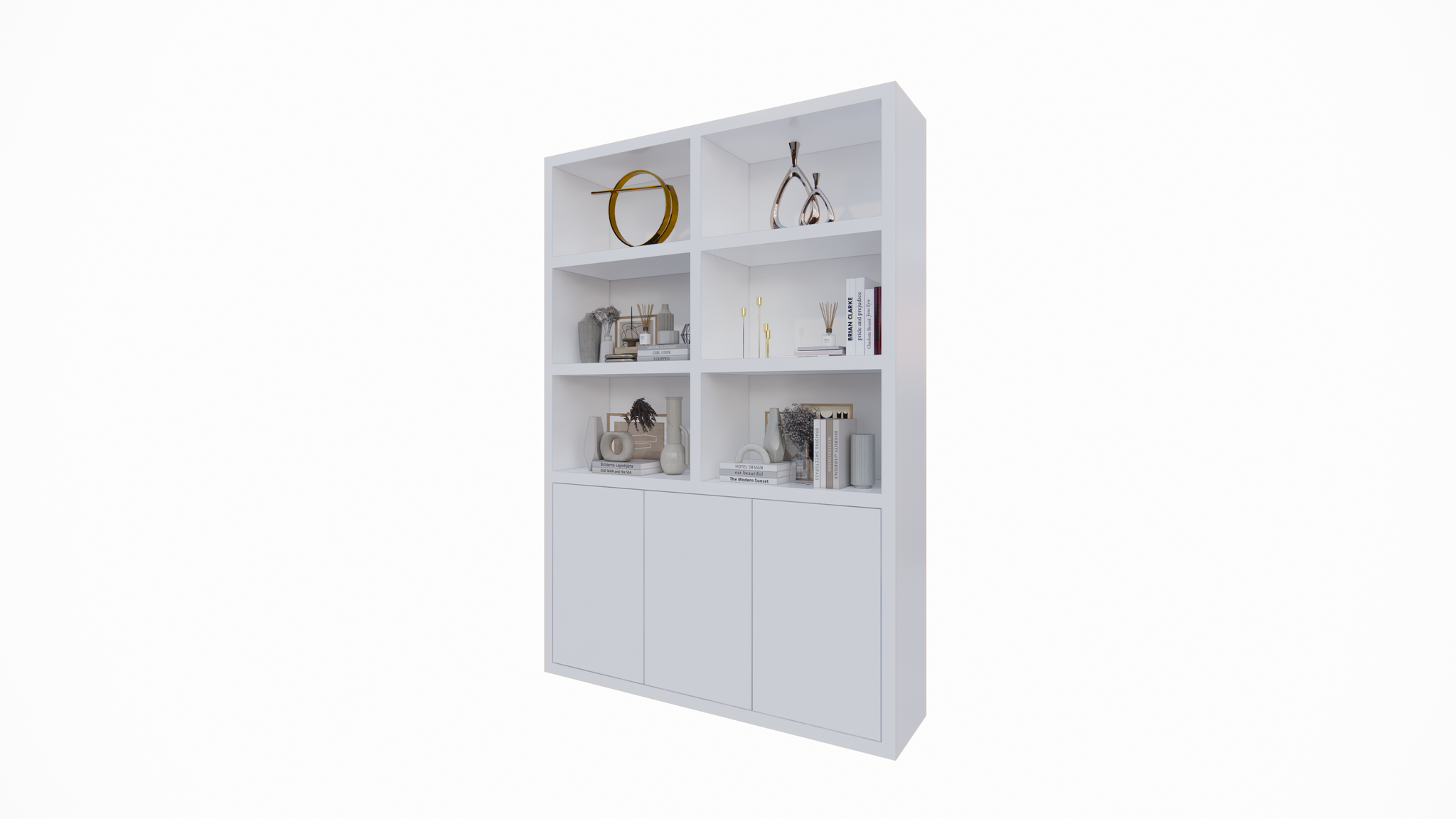 Durham Regal - 160x40x230H cm - 3 grifflose push-to-open Türen - offene Regale - schlankes Design - 5cm Bodenstärke - Bücherregal