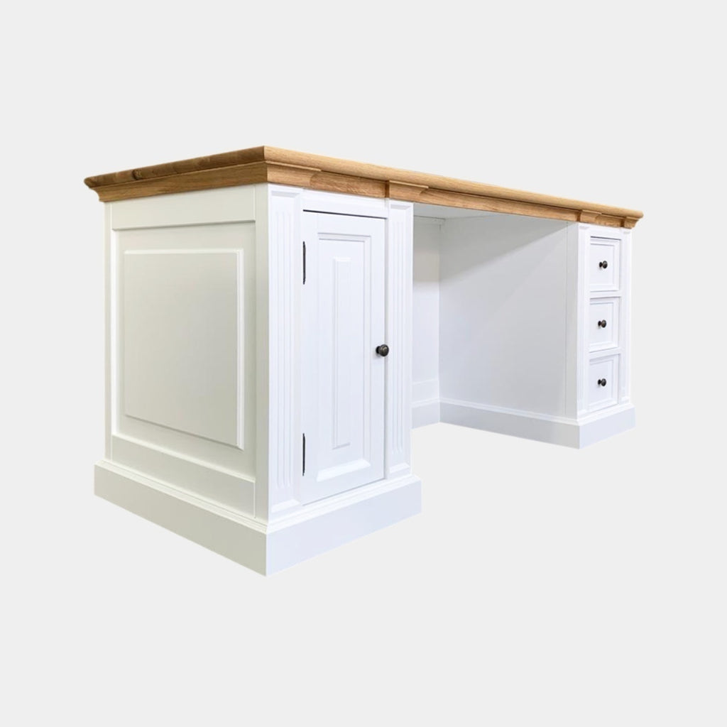 Schreibtisch King Louis - 180x70x78H cm - Eichenplatte - 1 geschlossene Flügeltür - 3 Soft-Close-Schubladen - Englischer Stil