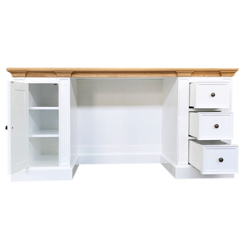 Schreibtisch King Louis - 180x70x78H cm - Eichenplatte - 1 geschlossene Flügeltür - 3 Soft-Close-Schubladen - Englischer Stil