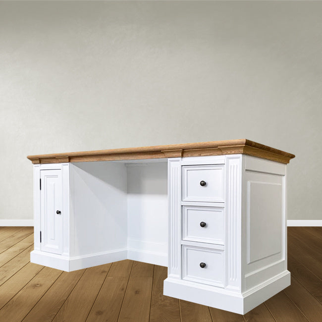 Schreibtisch King Louis - 180x70x78H cm - Eichenplatte - 1 geschlossene Flügeltür - 3 Soft-Close-Schubladen - Englischer Stil