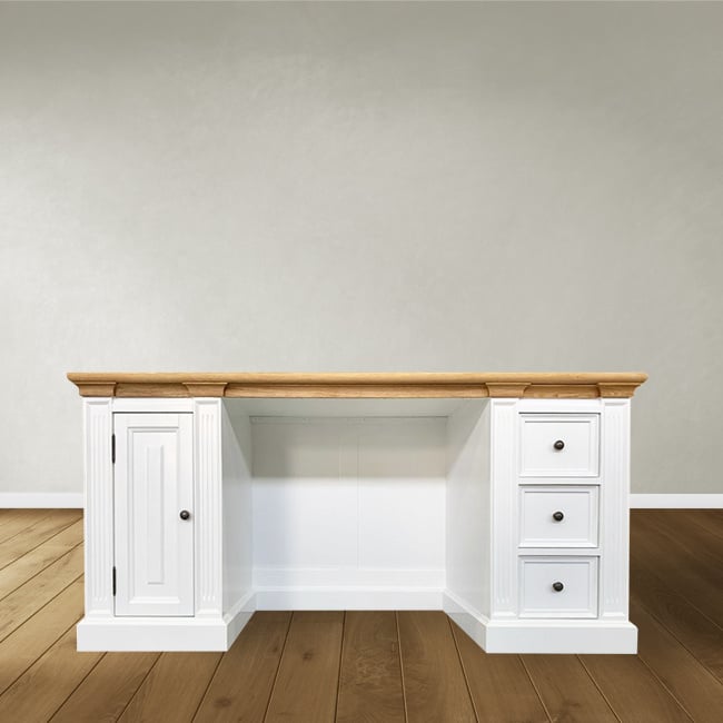 Schreibtisch King Louis - 180x70x78H cm - Eichenplatte - 1 geschlossene Flügeltür - 3 Soft-Close-Schubladen - Englischer Stil