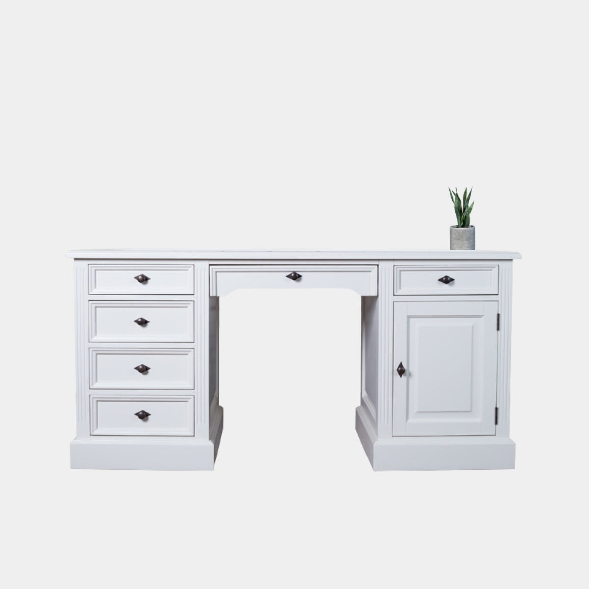 English Desk Philine - 160x70x79H cm - ausziehbare Tastaturplatte - 5 Soft-Close-Schubladen - 1 geschlossene Flügeltür - klassisch