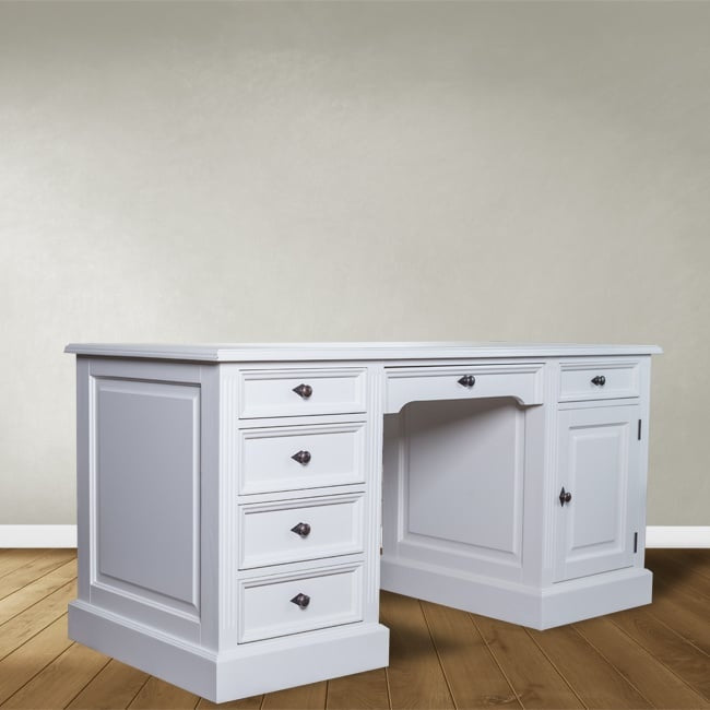 English Desk Philine - 160x70x79H cm - ausziehbare Tastaturplatte - 5 Soft-Close-Schubladen - 1 geschlossene Flügeltür - klassisch