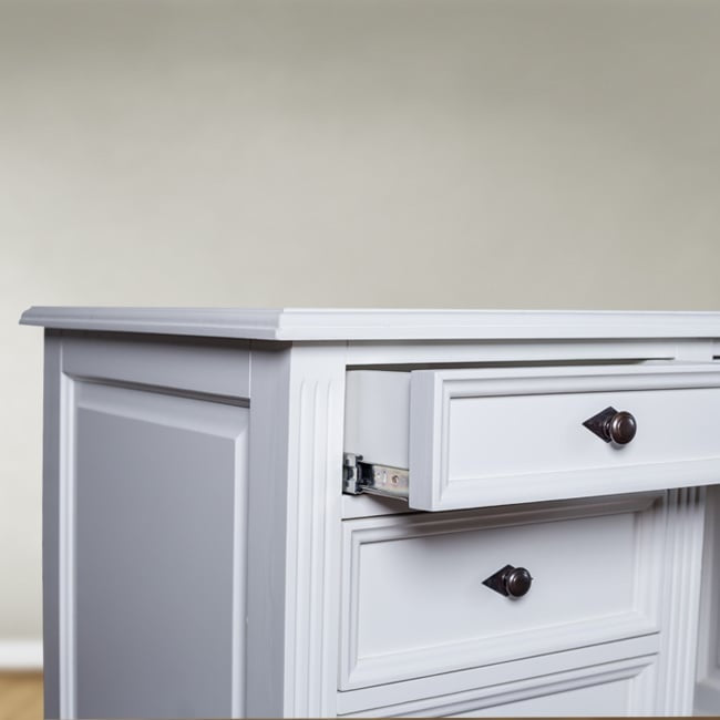 English Desk Philine - 160x70x79H cm - ausziehbare Tastaturplatte - 5 Soft-Close-Schubladen - 1 geschlossene Flügeltür - klassisch