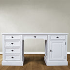 English Desk Philine - 160x70x79H cm - ausziehbare Tastaturplatte - 5 Soft-Close-Schubladen - 1 geschlossene Flügeltür - klassisch