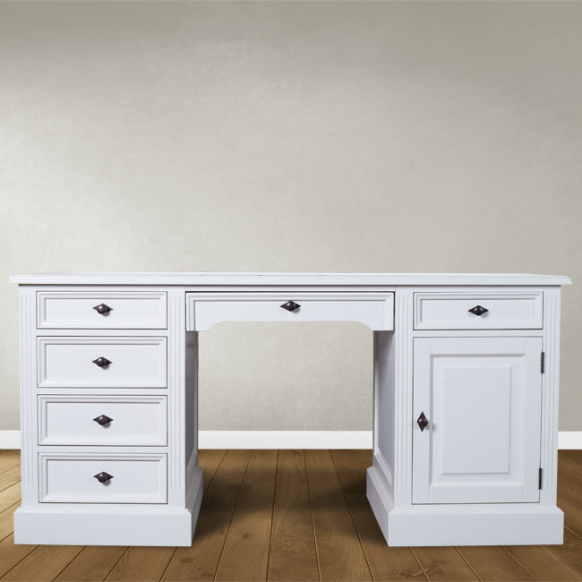 English Desk Philine - 160x70x79H cm - ausziehbare Tastaturplatte - 5 Soft-Close-Schubladen - 1 geschlossene Flügeltür - klassisch