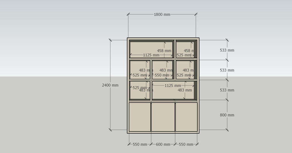 Manhattan 03 Regal - 180x40x240H cm - schlankes Design - 3 push-to-open Türen - offene Einlegeböden - grifflose Türen - 5cm Bodenstärke
