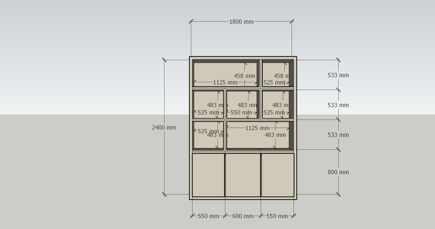 Manhattan 03 Regal - 180x40x240H cm - schlankes Design - 3 push-to-open Türen - offene Einlegeböden - grifflose Türen - 5cm Bodenstärke