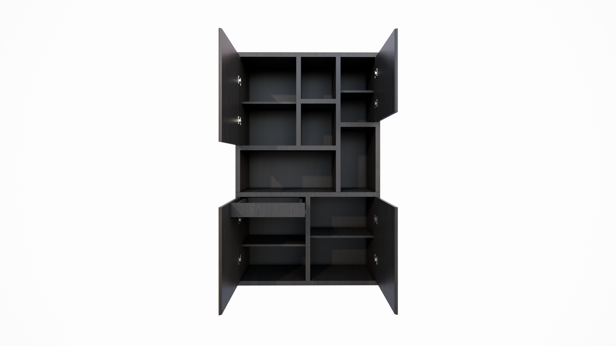 Fächerschrank faro 01 - 124x44x200H cm - geschlossene Türen im Oberschrank - push-to-open Türen - schlankes Design