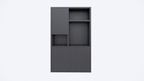Faro 02 Fächerschrank - 124x44x200H cm - offene Einlegeböden - geschlossene Tür im Oberschrank - push to open Türen - Schublade hinter der Tür - schlankes Design