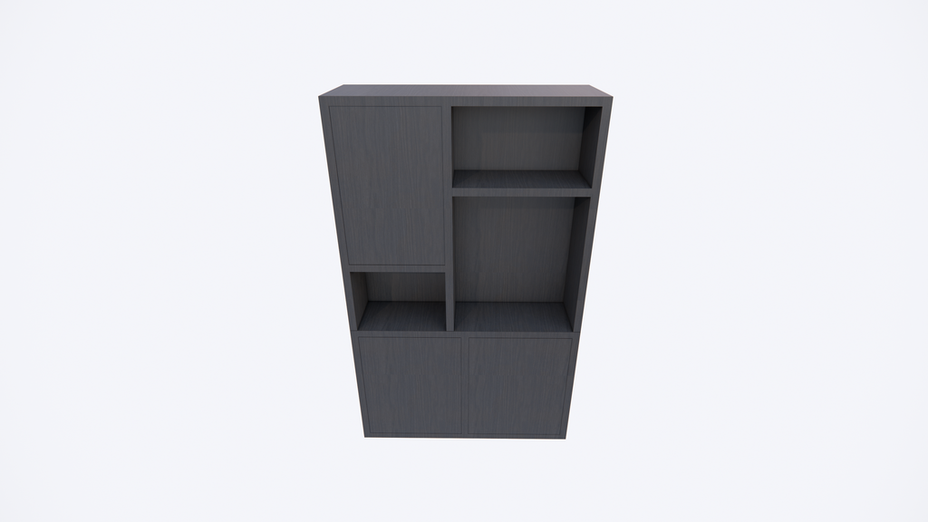 Faro 02 Fächerschrank - 124x44x200H cm - offene Einlegeböden - geschlossene Tür im Oberschrank - push to open Türen - Schublade hinter der Tür - schlankes Design